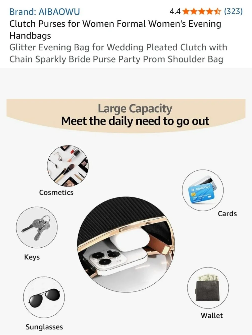 NEW Glitter Pleated Clutch Evening Bag (Black/Gold) - AIBAOWU